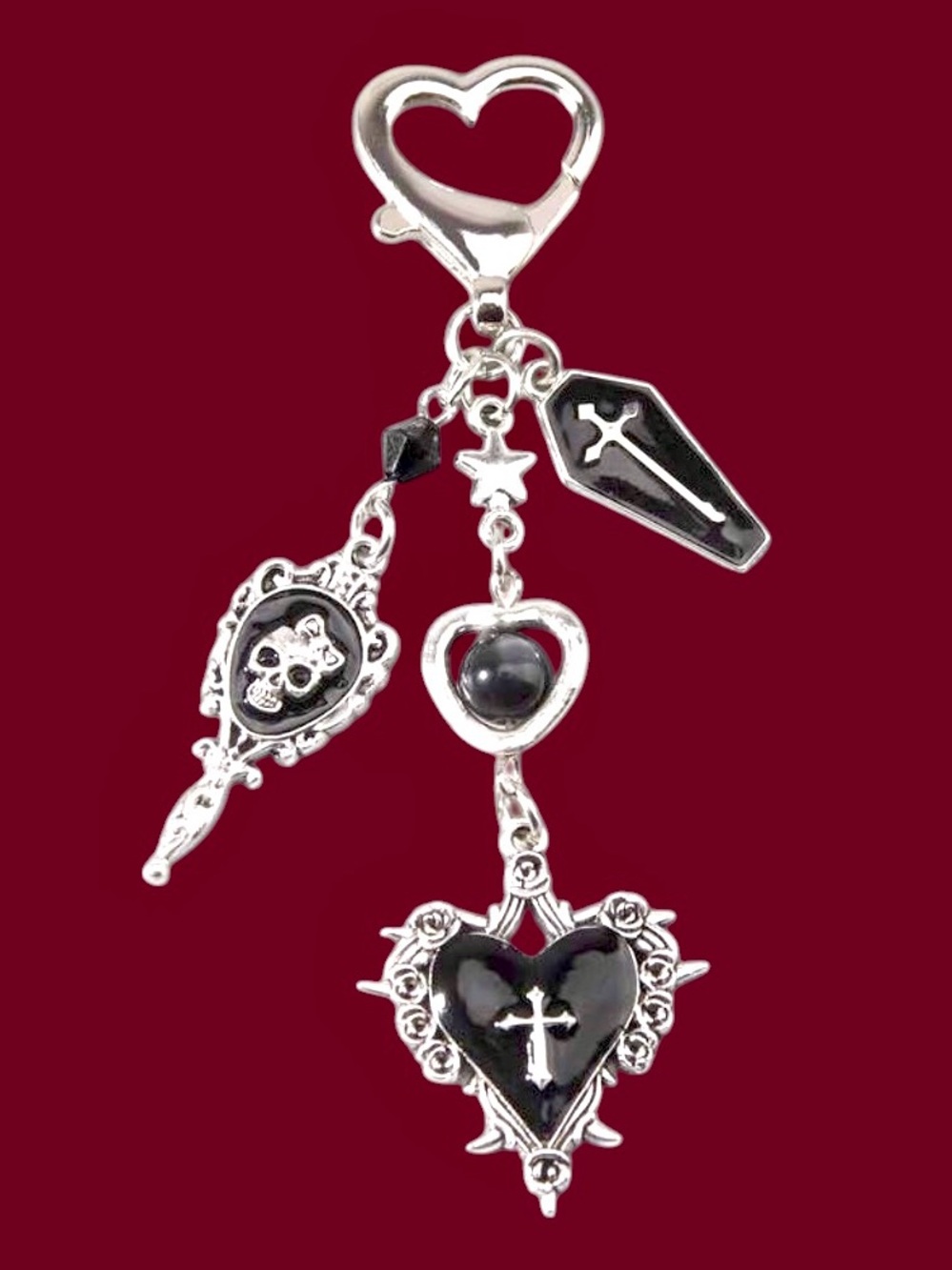 Boutique Goth Black Heart Bag Charm/Keychain - NWT